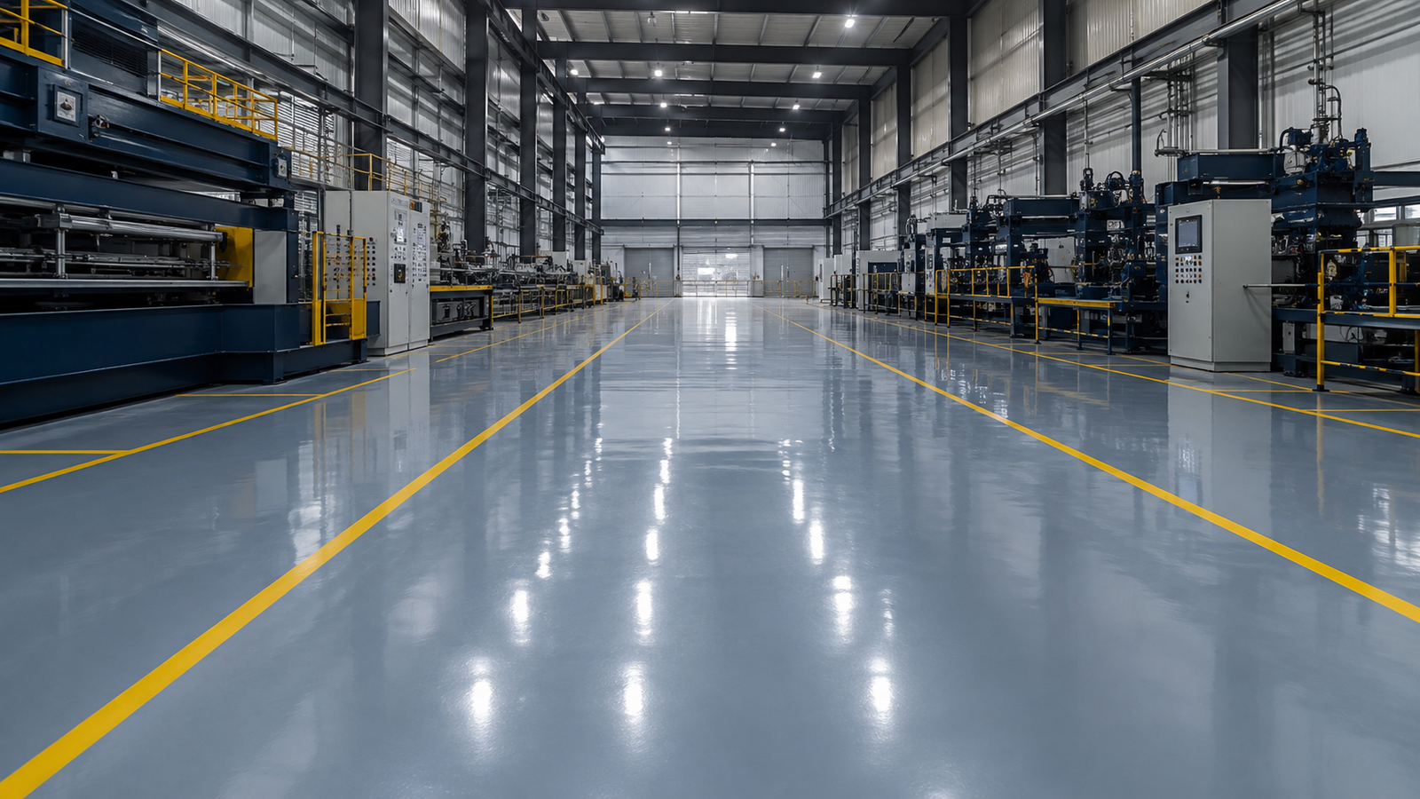 Lantai epoxy mengilap pada fasilitas industri